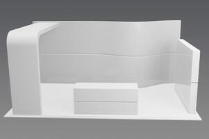 A white display stand with a white table and chair photo