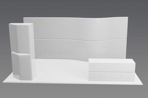 A white display stand with a white wall and a white table photo