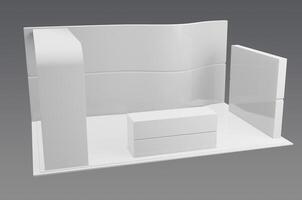 A white display case with a white desk and chair photo