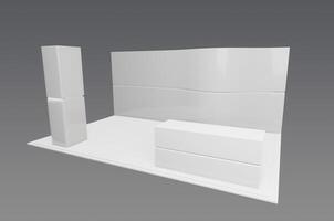 3d model of a white wall with a desk and a chair photo
