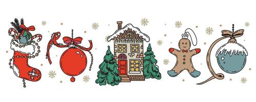 Christmas symbol, ball, tree, toy, Hand drawn illustration. vector