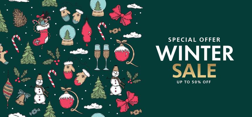 Christmas sale, pattern, Hand drawn illustration