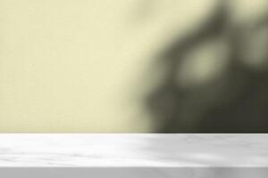 Marble Table with Tree Shadow on Concrete Wall Texture Background in Beige Tone photo