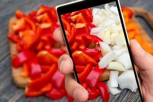 Vegetables on a cutting board - a set for a healthy and tasty soup or salad. photo