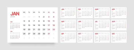 Diary planner for 2026 year. Monthly calendar layout for 2026 year. Week Starts on Monday. vector