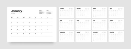 Monthly calendar layout for 2026 year. Diary planner for 2026 year. vector