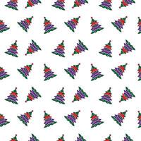 Seamless Pattern of Decorative Christmas Trees with Star on White Background. vector