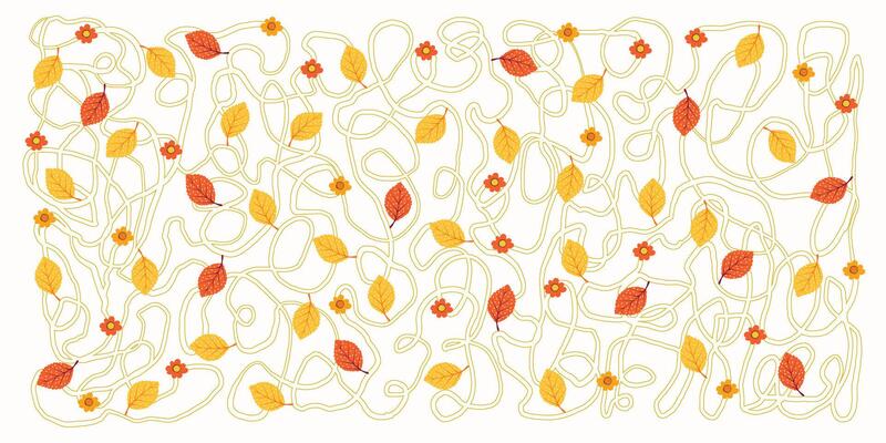 Hand Drawn Autumn Banner with Playful Squiggle Lines, Leaves and Flowers. Twisting vines with cute floral heads and foliage ideal for banners, posters, cards, invitations