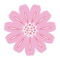 Pretty Pink Flower Head with Small Hand Drawn Decorations and Symmetrical Petals Isolated on White Background. Stylized floral icon in childish doodle style perfect for greeting cards, invitations vector