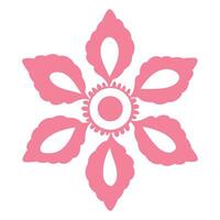 Pink Flower Head with Small Hand Drawn Decorations and Symmetrical Petals Isolated on White Background. Stylized floral icon in childish doodle style perfect for greeting cards, invitations, print vector