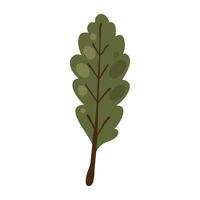 Green Leaf with Small Line Decorations in Flat Hand Drawn Style. Cartoon branch with tiny leaves isolated on white background perfect for autumn invitations, cards, posters, holidays, print, web vector