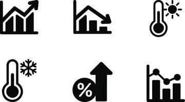 Analytics and Weather Icon Set in Black Silhouette Style vector