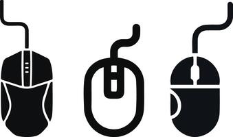 Computer Mouse Icon Set Wired Mouse Symbols in Black Silhouette Style vector