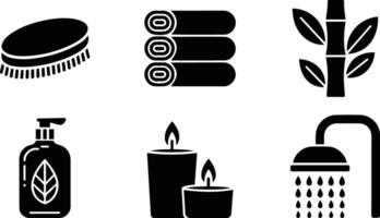 Spa and Wellness Icon Set in Black Silhouette Style vector