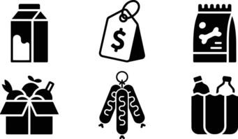 Grocery and Food Icon Set in Black Silhouette Style vector