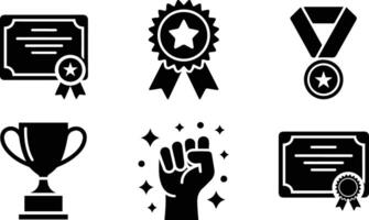 Award and Achievement Icon Set in Black Silhouette Style vector