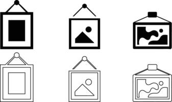 Hanging Picture Frame Icon Set Black and Outline Style vector
