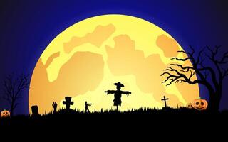 Halloween background template with spooky night scene with big moon vector