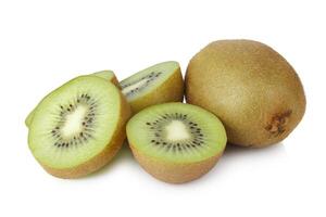 Whole kiwi fruit and round slices isolated on a white background photo