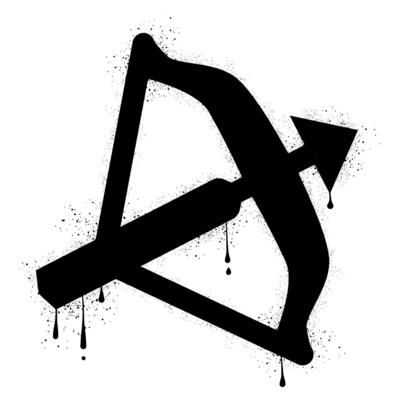 Crossbow graffiti with black spray paint
