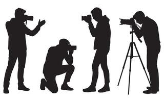 Black Silhouettes of Photographers with Cameras and Tripod vector