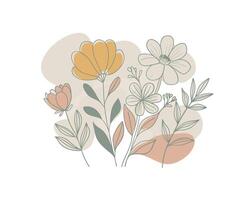 Floral Line Art Composition with Pastel Shapes vector