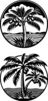 Tropical Coconut Palm Trees in Circle Frames vector