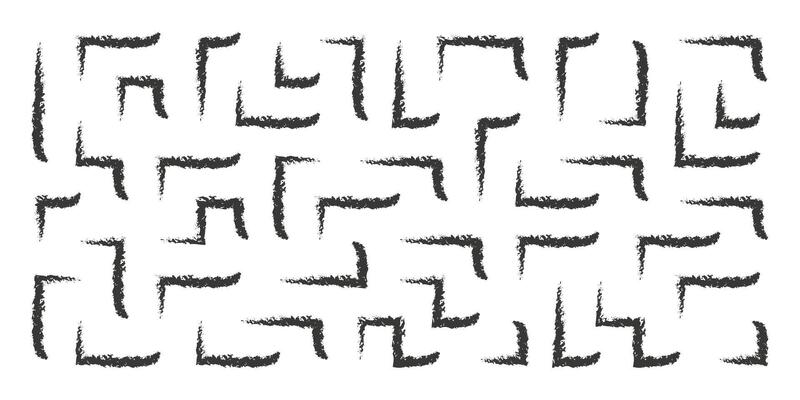 Hand drawn chalk corner elements, rectangular frames, text corners, quote frame, geometric pattern. Crayon black marker lines, underlines, frames, grunge texture, doodle sketch illustration.