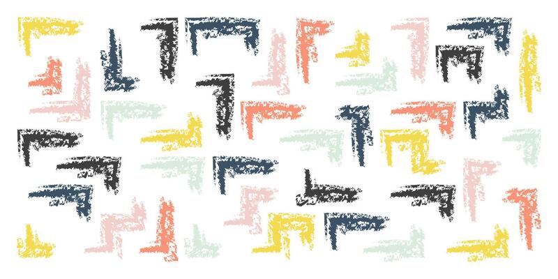 Chalk hand drawn corner elements, color rectangular frames, text corners, quote frame, geometric pattern. Crayon marker lines, underlines, frames, grunge texture, doodle sketch illustration.