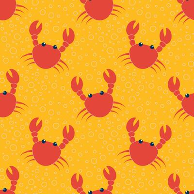 Red crab seamless pattern. Deep sea ocean repeating background. Marine seamless pattern for fabric, textiles, clothing, wrapping paper, cover, banner, home decor, abstract background.
