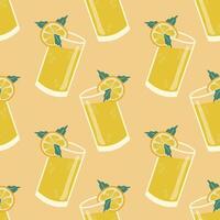 Colorful lemonade seamless pattern on isolated green background. Colorful combination for fabric, textiles, clothing, wrapping paper, cover, banner, home decor. vector