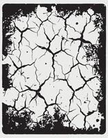 Dry Cracked Earth Texture with Grunge Border in Black and White vector