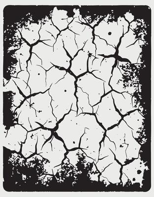 Dry Cracked Earth Texture with Grunge Border in Black and White