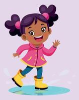 Happy Little Girl Jumping in Puddle in Yellow Rain Boots vector