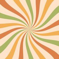 A retro spiral swirl background in warm vintage tones of orange, green, and yellow. Psychedelic groovy design inspired by 70s aesthetics, perfect for various designs, posters, print, banners. vector