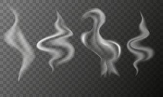 Realistic smoke and steam set. Overlays, hot drinks, cooking, backgrounds elements design vector