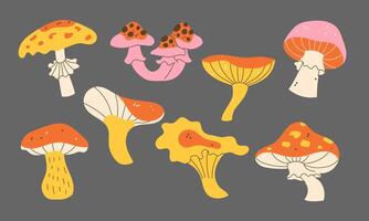 Flat style cute mushrooms minimalist set. Autumn designs vector