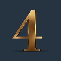 Luxury golden 3D figure on dark blue. Elegant ranking element or decorative font design. Premium 3D metallic numeral for birthday, competition result, calendars, postcards or any advertising vector