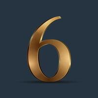 Golden digit 6. Stylish metallic number with smooth reflections. Decorative 3D symbol for branding, celebration, award, VIP or winner concept. vector