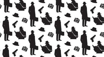 Seamless pattern Agent or spy silhouette, gun, camera vector