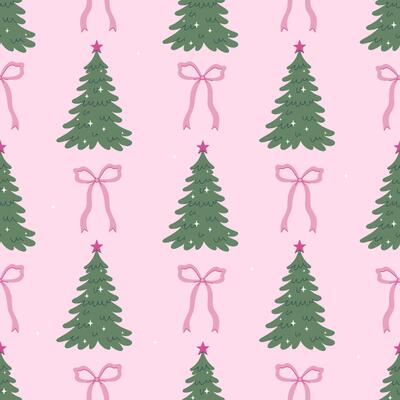 Seamless pattern with Christmas trees and bows. graphics.