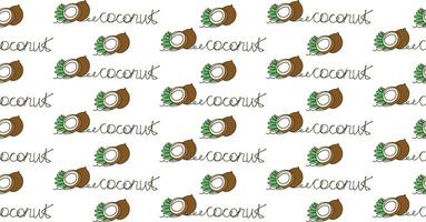 Seamless pattern Coconut. One single line drawing vector