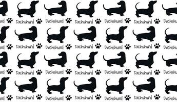 Seamless pattern Dachshund Dog, paw silhouette. vector