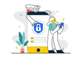 Privacy Breach Cartoon Showing Secret Surveillance Setup in Urban Background vector