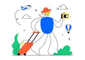 Flat Style Cartoon of a Person Enjoying Solo Travel and Nature Getaway for Peace and Relaxation vector