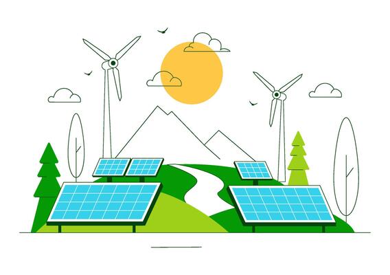 Eco-Friendly Power Illustration Featuring Renewable Solar and Wind Energy Systems
