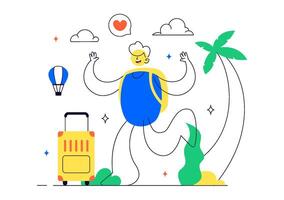 Outdoor Travel Alone Illustration with Adventurous Person on a Scenic Nature Trip in Flat Design vector