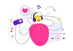 Flat Cartoon of Popular Songs with Equalizer Display and Sound Wave Motion vector