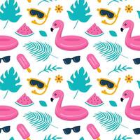 Flamingos and tropical patterns for summer vector