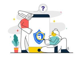 Secret Surveillance Illustration with Hidden Camera Monitoring in Flat Cartoon Style vector